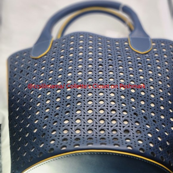 Jeff Wan Blue Hillside Bucket Tote with Yellow Piping - Picture 2 of 14